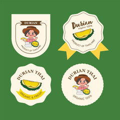 Durian logo. Durian fruit with cut in half. Durian label sticker vector design.