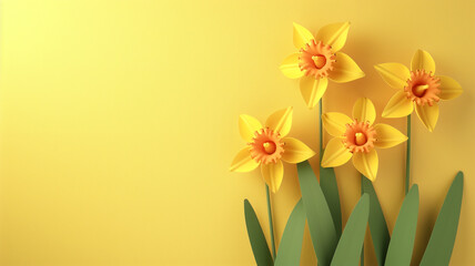 Lively 3D daffodils in a minimalist, cute style for Daffodil Day, creating a fresh and inviting ad space