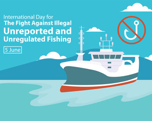 illustration vector graphic of fishing boats along the coast, perfect for international day, fight against illegal, unreported and unregulated, fishing, celebrate, greeting card, etc.