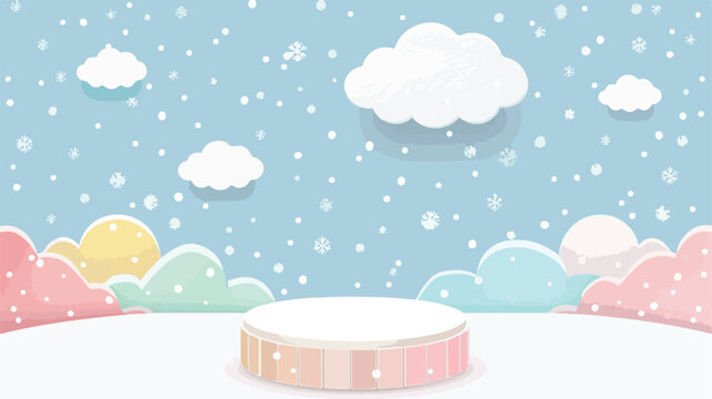 Cloudshaped product display podium with falling snow