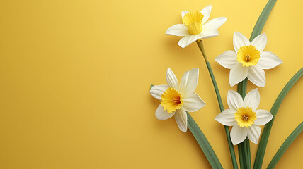 Minimalist Daffodil Day background with charming 3D daffodils, soft colors, and spacious design for text placement