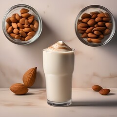 A glass of creamy cashew almond milk with a sprinkle of cinnamon4 - obrazy, fototapety, plakaty