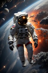 Fototapeta premium An astronaut hovers near a new planet.