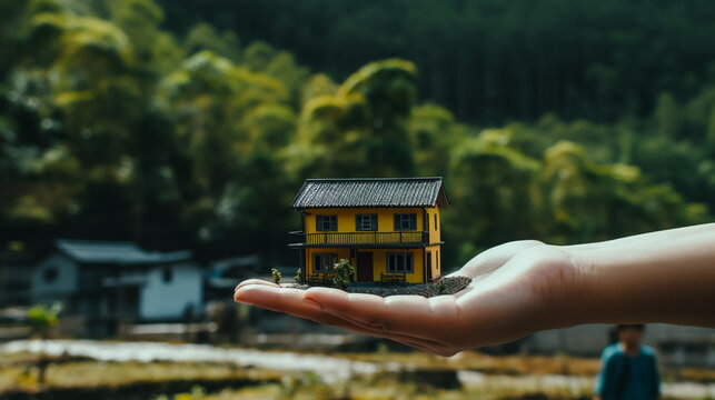 hand on miniature house