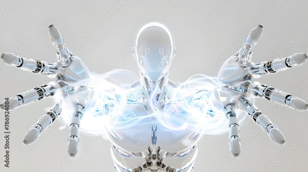Poster futuristic ai humanoid with energy pulse. conceptual art of advanced technology. abstract background