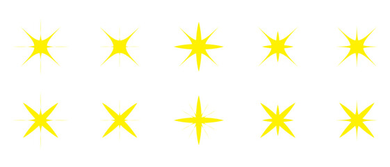 Twinkling stars vector set. Shiny sparks icon. Minimalist twinkle star shape symbols. Modern geometric elements, shining star icon set. Used in web , templates . Isolated on white background in eps 10