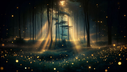 Mystical Forest Path Lit by Nature's Own Twinkling Starlight