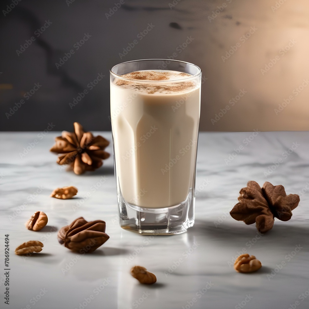 Wall mural A glass of creamy walnut milk with a splash of maple syrup3 - Wall murals