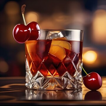 A classic old fashioned cocktail with a cherry garnish3