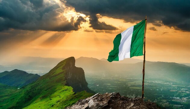 The Flag of Nigeria On The Mountain.