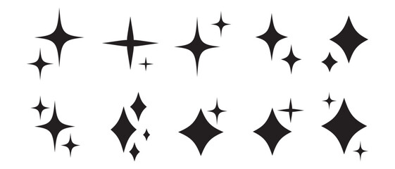 Star sparkle shine of doodle set. Star shine twinkle glow, spark glitter, magic party light vector illustration. Doodle sparkle elements. Used in web , templates ,isolated on white background in eps10
