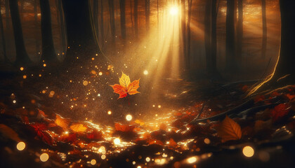 Autumn's Whispers in the Forest with Leaves Falling Like Soft Hues - 786924688