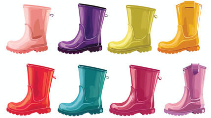 Colored rubber boots vector icon set. Rain boots real