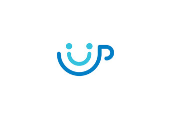 simple coffee logo. happy drink design icon concept	
