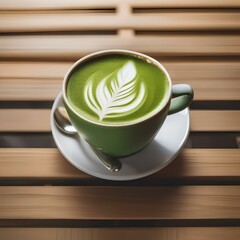 A cup of matcha latte with latte art5