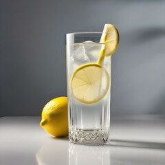 A refreshing glass of lemonade with a lemon wedge3 - obrazy, fototapety, plakaty