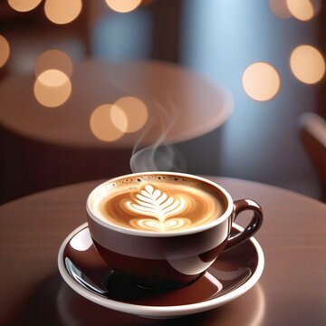 카페에서 즐기는 김이 모락모락나는 따뜻한 커피
