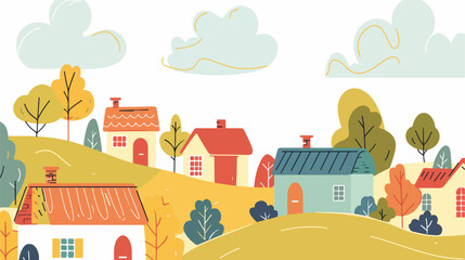 Obraz na płótnie Canvas Colorful illustration of country houses on nature background
