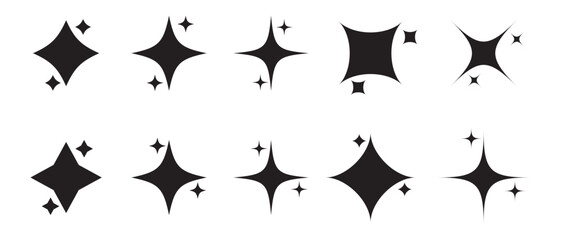 Twinkle star shape symbols. Minimalist silhouette stars icon. Modern geometric elements, shining star icons, abstract sparkle black silhouettes symbol vector set. Used in web , templates in eps 10.