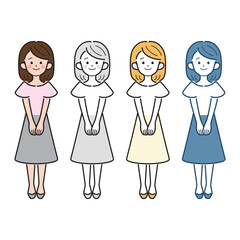 シンプルでかわいい社会人女性の全身ベクターイラスト、OL、オフィスカジュアル