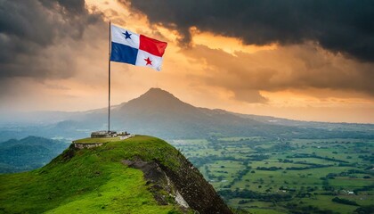 The Flag of Panama On The Mountain. - obrazy, fototapety, plakaty