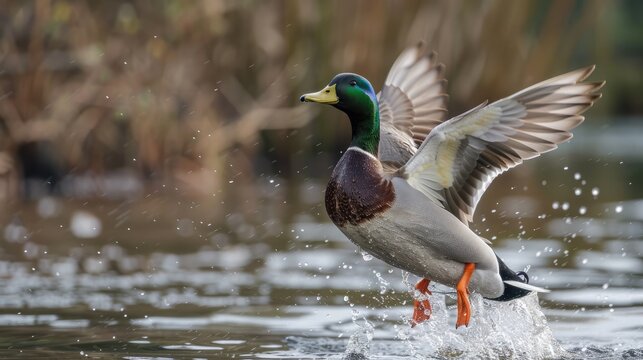 Duck landing at Stodmarsh nature reserve