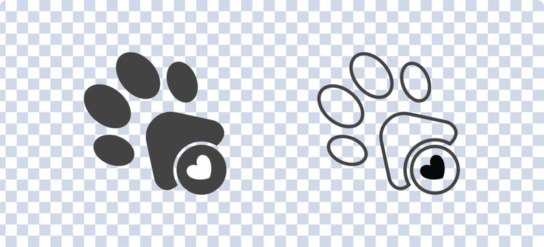 pet paw print dog cat Heart icon, Animal love symbol paw print with heart, Vector illustration