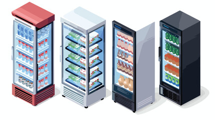Commercial display refrigerator mockup set vector isolated