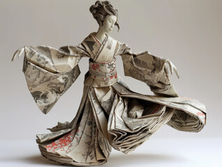 Traditional Japanese Origami Geisha Artwork.