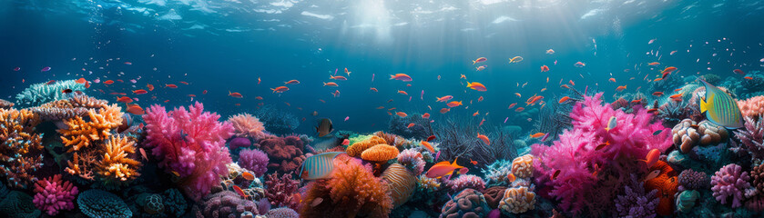 Naklejka na ściany i meble Vibrant Coral Reef Ecosystem Underwater