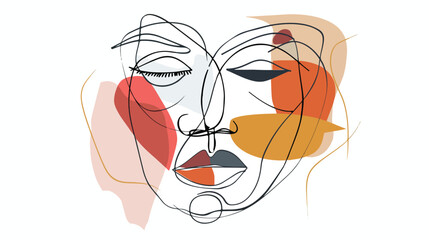 Contemporary abstract one line face. Cubism art. Deco