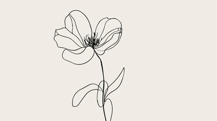 Continuous Line Drawing Flower. Doodle Sketch. Floral