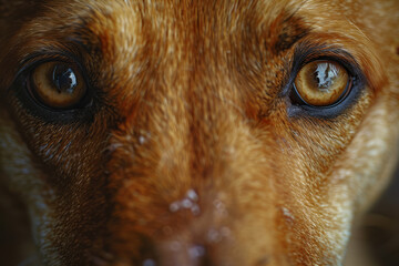 Close-Up of Dog's Eyes with Reflective Gaze. - obrazy, fototapety, plakaty