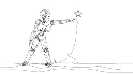 Continuous one line drawing robot reaching star on th