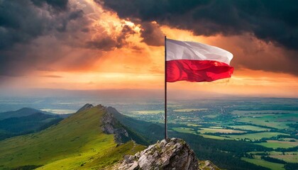 The Flag of Poland On The Mountain.