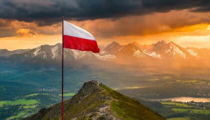 The Flag of Poland On The Mountain.