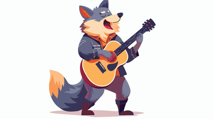 Cool wolf plays acoustic guitar and sings vector emot
