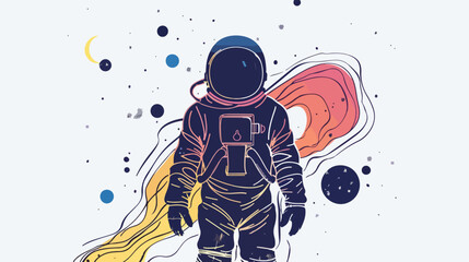 Cosmos poster with cosmonaut in modern line style. Ca
