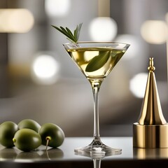 A classic martini with an olive on a toothpick2 - obrazy, fototapety, plakaty