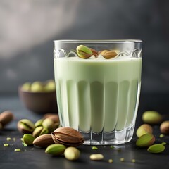 A glass of creamy pistachio milk with a sprinkle of cardamom2