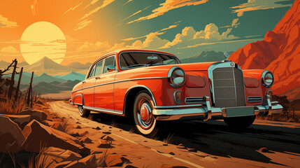 Retro style car in vibrant colors captures the essence of nostalgia. The retro style car's sleek design turns heads. Pride of the past, the retro style car roars to life