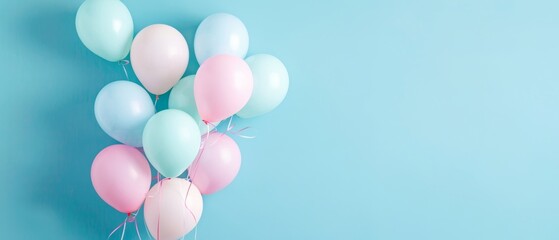 Minimal concept of balloons on pastel blue background.