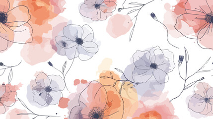 Creative seamless pattern with line art flowers 