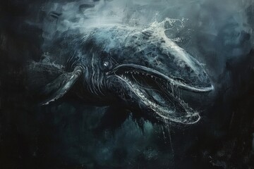 a painting of a whale with its mouth open