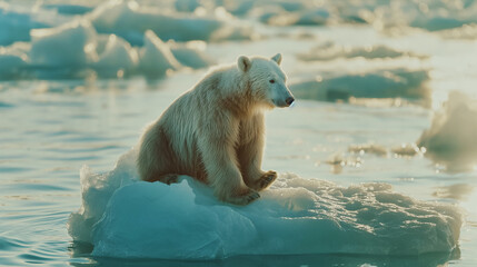 温暖化で流氷に取り残されるしろくま White bear left on glacier for global warming