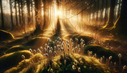 Nature's Luminous Symphony Played in the Sunlit Forest Clearing - 786930852