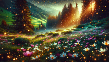 Fantastical Nocturnal Landscape Where Dreams Alight Under Starry Skies - 786931002