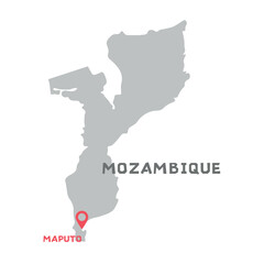 Mozambique vector map illustration, country map silhouette with mark the capital city of Mozambique inside isolated on white background. Every country in the world is here