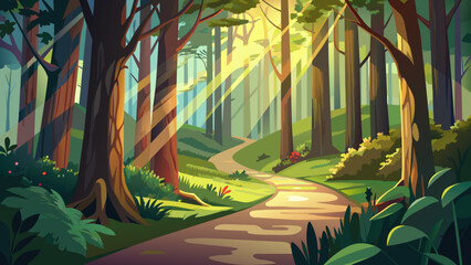 a-winding-path-through-a-forest-with vector background 