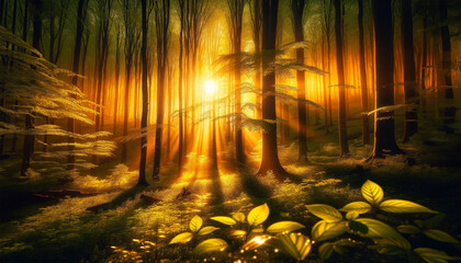 The Whispering Golden Woods Bathed in Warm Morning Light - 786931268